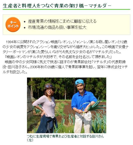 生産者と料理人をつなぐ青果の架け橋－マチルダ－